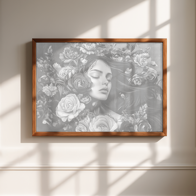 Woman in a Sea of Flowers Dot Painting Kit Scandinavian wall art 