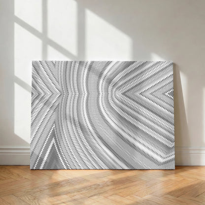 Abstract black and white patterned artwork on a wall with sunlight casting shadows. Abstract Background | Dot Painting Kit