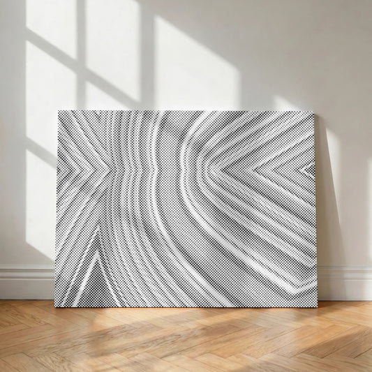 Abstract black and white patterned artwork on a wall with sunlight casting shadows. Abstract Background | Dot Painting Kit