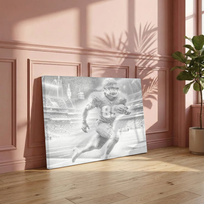 Dot Painting from Paint By Dots  Modern interior with a decorative wall panel featuring a black and white image of a person running.