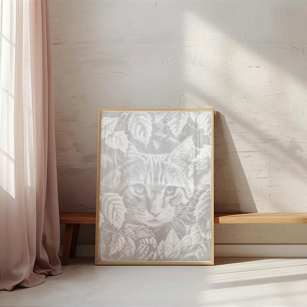 Cat Playing with Leaves | Dot Painting Kit finished dot painting artwork