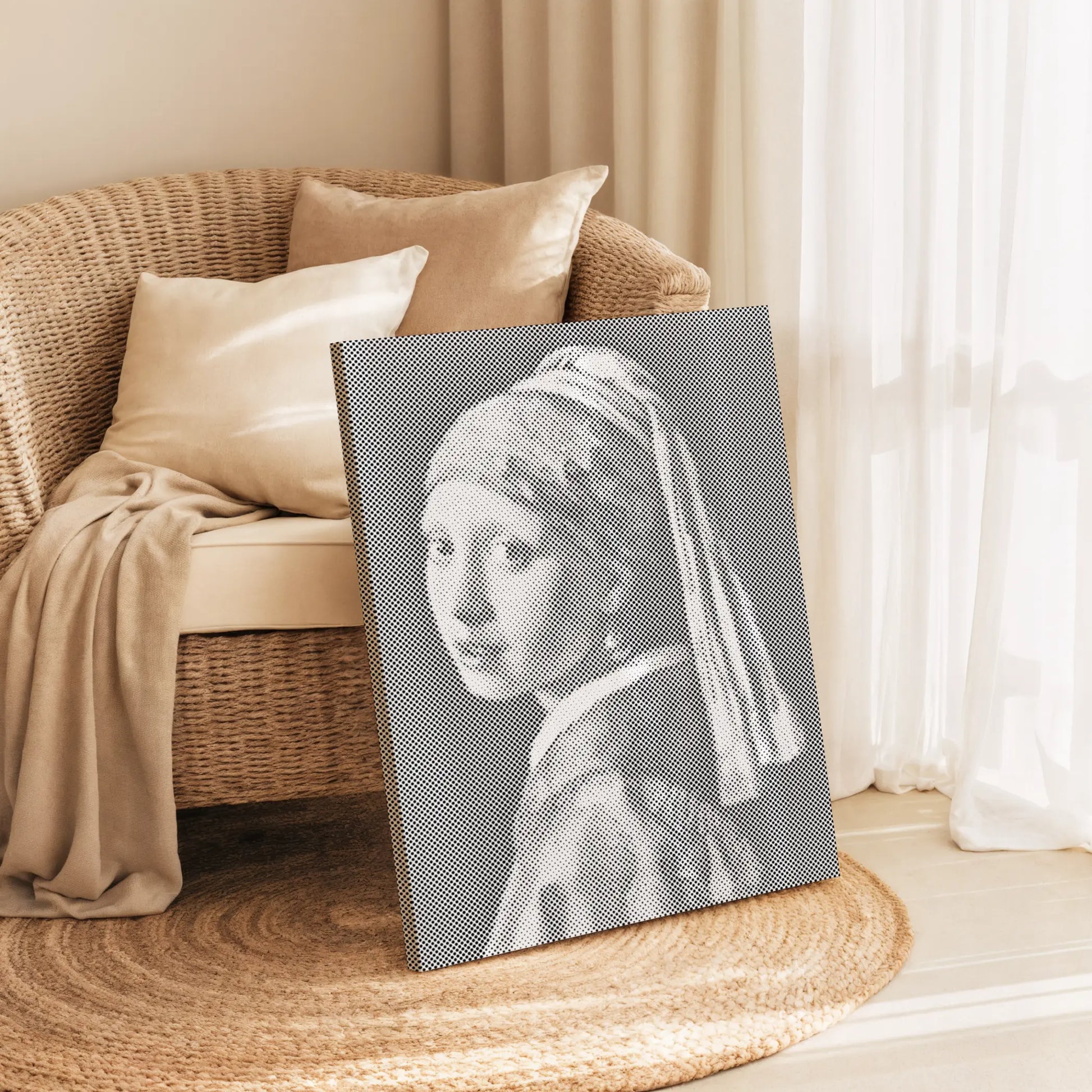 Dot Painting Girl Pearl Earring Kit | Paint by Dots

 of a woman with a pearl earring on a rug in a living room.
