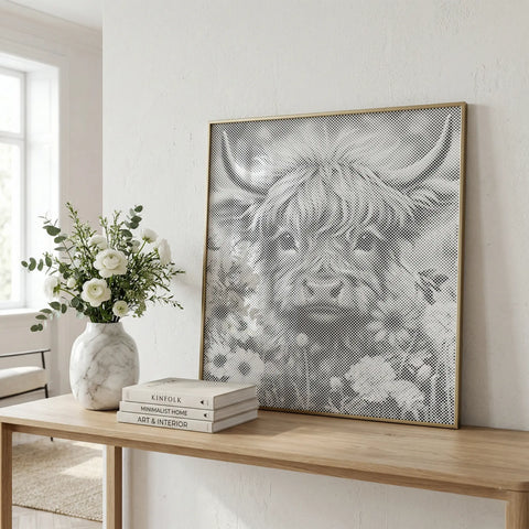 Highland Cow in Flower Field | Dot Painting Kit