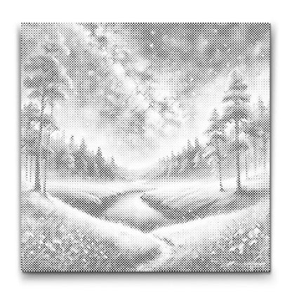 Dot Painting Nachtlandschaft – Punktmalerei Motiv mit nächtlicher Landschaft & Sternenhimmel