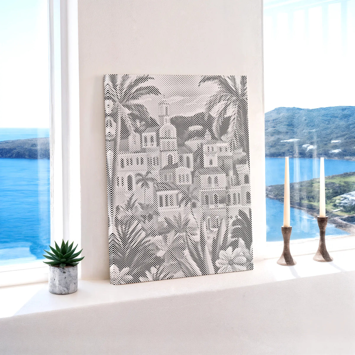 Mediterranean Palm City | Dot Painting Kit finished dot painting artwork