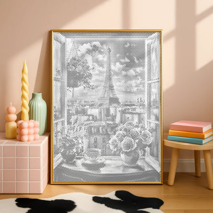 Paris Window View with Eiffel Tower | Dot Painting Kit