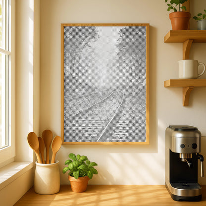 Railway Tracks in a Foggy Forest | Dot Painting Kit