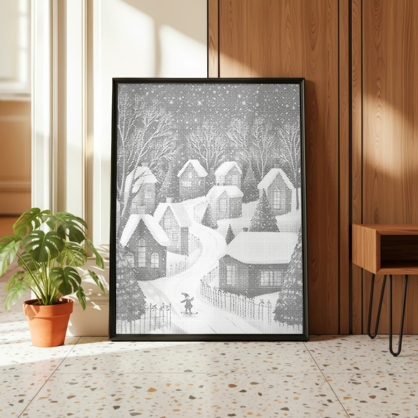 Winter Village with Skier | Dot Painting Kit