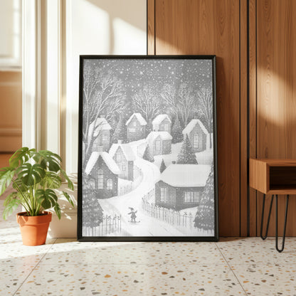 Winter Village with Skier | Dot Painting Kit