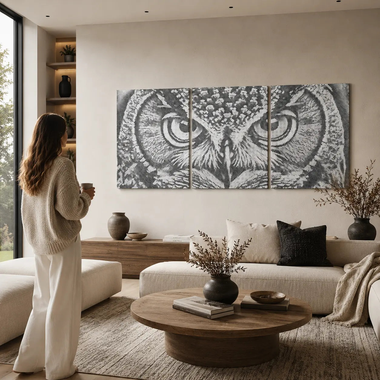 Finished Paint By Dots artwork displayed in a calm home interior