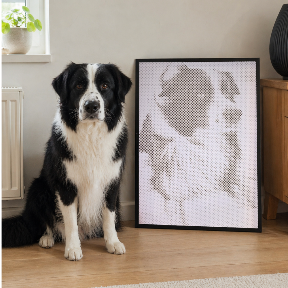 A personal photo being converted into a coded dot painting canvas